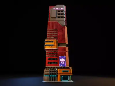 SCIFI CYBERPUNK FUTURISTIC NEON SKYSCRAPER 01 Low-poly 3D model