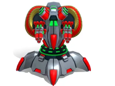 6 Barrel Robotic Automatic Cannon Low-poly 3D model