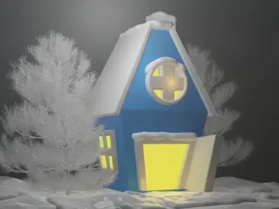 Blender 3D - A SNOWY Winter House 3D model
