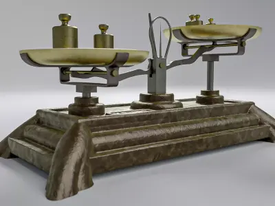 Vintage Weighing Scale with Weights 3D model