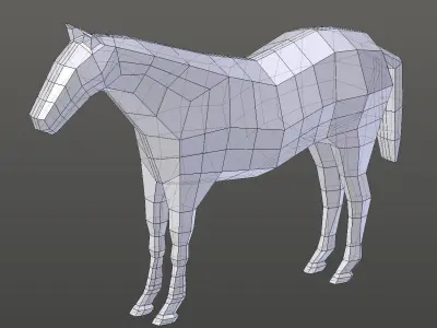Low poly horses group of in line Low-poly 3D model