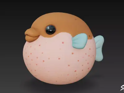 Cartoon Plush Pufferfish Low-poly 3D model