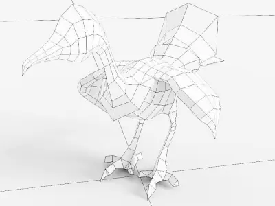 crane 3d model origami bird with beak and feet Low-poly 3D model
