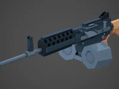Stylized AWS Machine Gun Low Poly Mobile Ready Low-poly 3D model