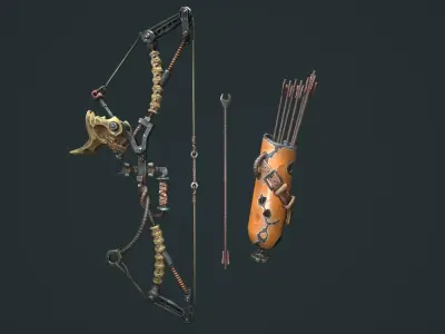Desert bow quiver arrow Low-poly 3D model