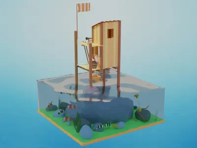 Low Poly Hut on the Ocean 3D Model Low-poly 3D model