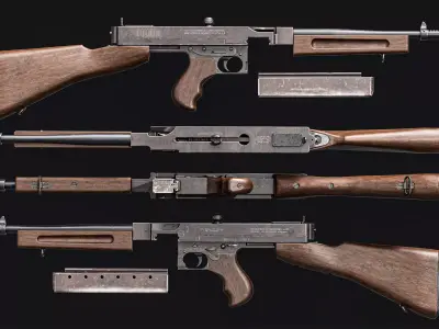 MILITARY Game Ready Thompson SMG Low-poly 3D model
