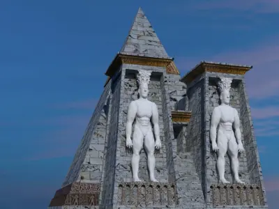 Fantasy Pyramid And Male Statues 3D model