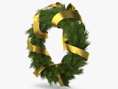 Christmas Wreath with Gold Bow and Ribbon 3D model