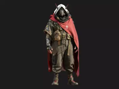 Dystopian Crimson Cloak Rebel Low-poly 3D model