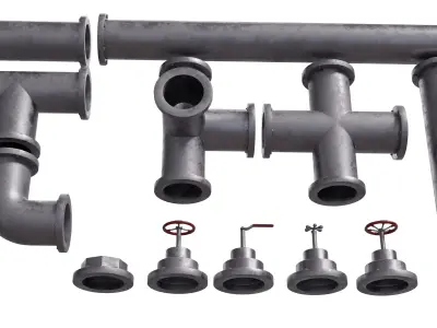 Industrial Pipes Set Low-poly 3D model