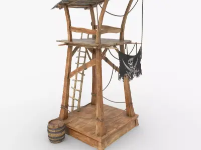 Wooden pirate watch tower Low-poly 3D model