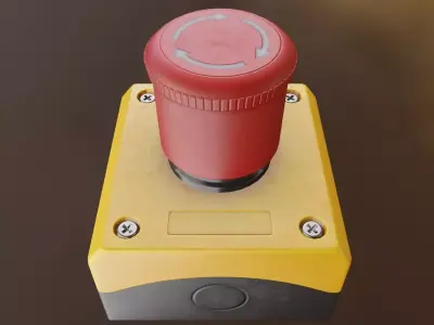 Red push-button emergency stop switch with box Low-poly 3D model