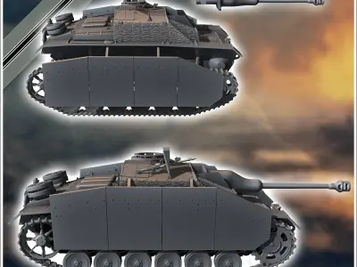 Sturmgeschutz StuG III AusfG 1944 late production - miniatures t 3D print model