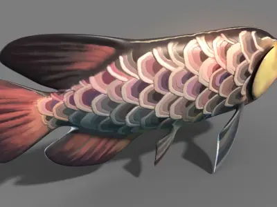 Golden arowana arowana cartoon gold model have a binding 3D model