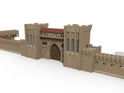 castle wall collection Low-poly 3D model