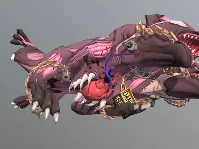 HYBRID Monster Double Head Hyena Dog Roll Attack 3D model