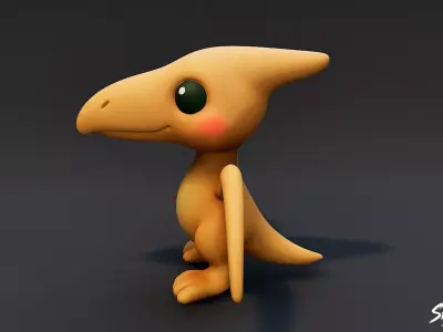 Cartoon Plush Pteranodon Low-poly 3D model