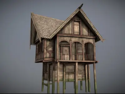 Medieval lake village - House 20 Low-poly 3D model