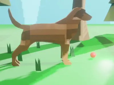 Dog in a Park Low-poly 3D model