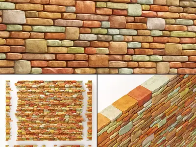 Brick granite color stone many part 3D model