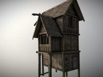 Medieval Lake Village - House 14 with interiors Low-poly 3D model