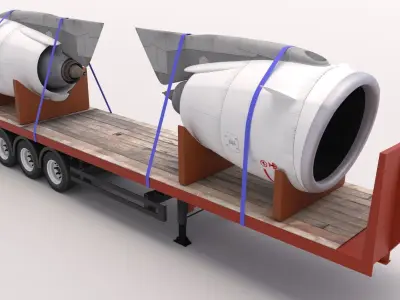Flatbed Trailer with Jet Engines 3D model
