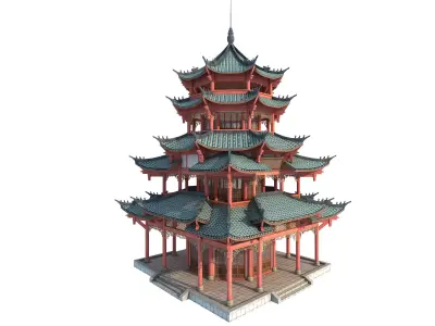 Chinese palace architecture Low-poly 3D model