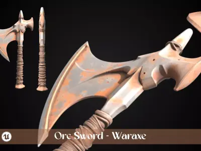 Stylized Orc Sword - Waraxe - Game Ready 3D model