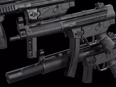 MP5A1 MP5SD1 with Silencer Scope Mount Rail Grip Low-poly 3D model