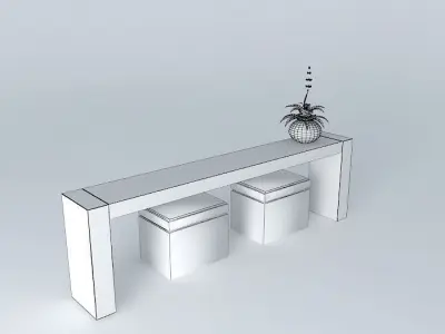 Sideboard with Puff Wicker Free 3D model