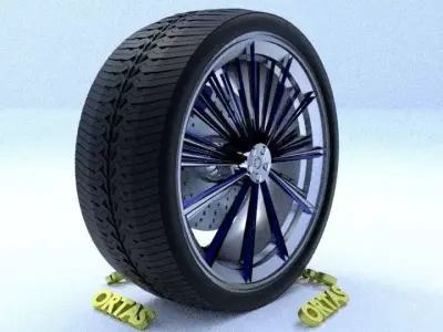 ORTAS CAR RIM 34 GAME READY RIM TIRE AND DISC 3D model