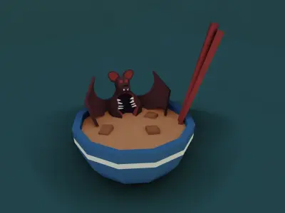 Stylized low poly bat soup Low-poly 3D model
