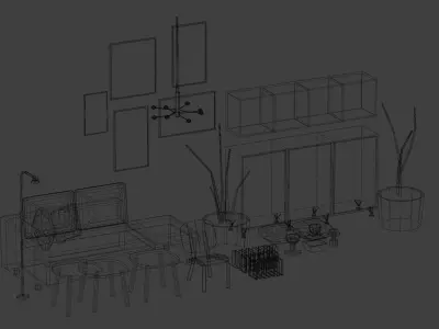 Living room furniture Low-poly 3D model