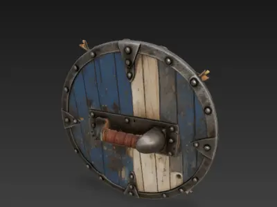 Medieval Wooden Shield - Battle-worn kite shield 3D model