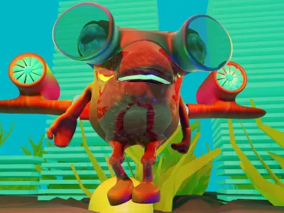 CRAPOO animated frog with goggles Low-poly 3D model