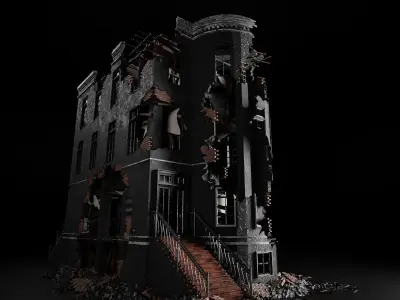 DESTROYED OLD BUILDING POST APOCALYPSE 006 Low-poly 3D model