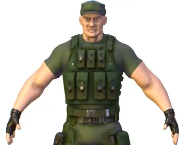 High Poly Man Soldier in Green Armor Camouflage Low-poly 3D model