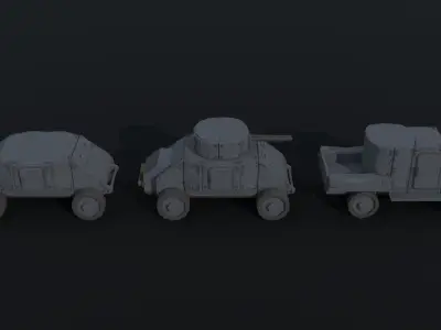 Cartoon Dieselpunk armored cars 3 Polygonal Style Low-poly 3D model