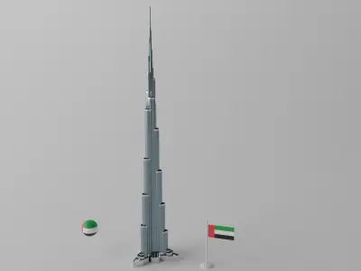 Burj Khalifa Dubai Tower 2 Low-poly 3D model