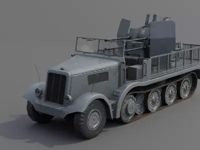   Sdkfz 7-1 Anti Aircraft Gun Low-poly 3D model