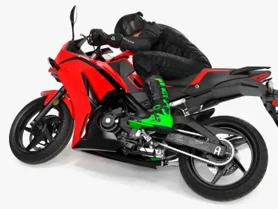 Racing Motorcycle with Rider Turning 3D model