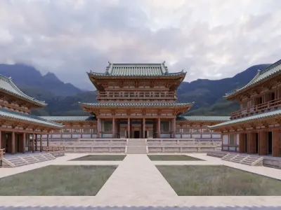 Japanese Modular Temple Full Map Low-poly 3D model
