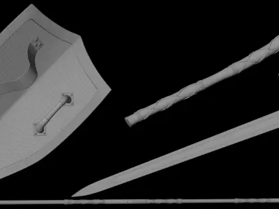 Viking Weapons Sword-Spear-Shield And Axe 3D model