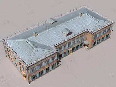 Building Lowpoly with metal roof Low-poly 3D model