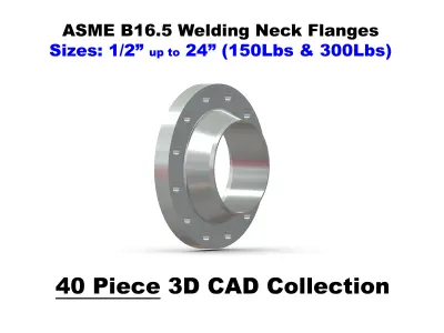 ASME B16-5 Welding Neck Flanges - 150Lbs and 300Lbs - CAD Files 3D model