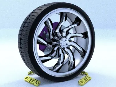 ORTAS CAR RIM 55 GAME READY RIM TIRE AND DISC 3D model