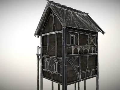 Medieval Lake Village - House 8 with interiors Low-poly 3D model