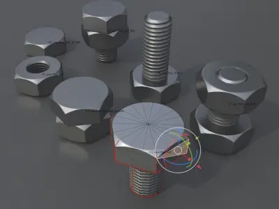 Low-Poly Screw and Nuts - Remastered Low-poly 3D model