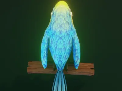 Cartoon Ara Parrot Yellow-Blue Rigged 3D Model Low-poly 3D model